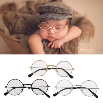 

Newborn Baby Flat Glasses Boys Girls Flat Glasses Photography Props Round Retro Metal Flat Glasses Photography Accessories