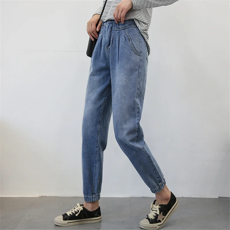 OMIKRON Plus Size Women High Waist Boyfriend Jeans for Women Mom Jeans Dropshipping New Cotton Blue Denim Pant Harem Pants