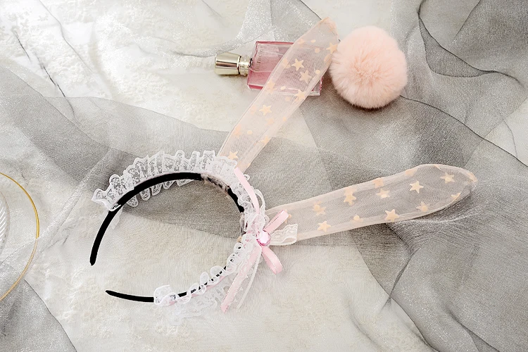 Women Cosplay Costume Sexy Cute Pink Bunny Maid Transparent Exotic Set Kawaii Rabbit Ears Tail Necklace Apron