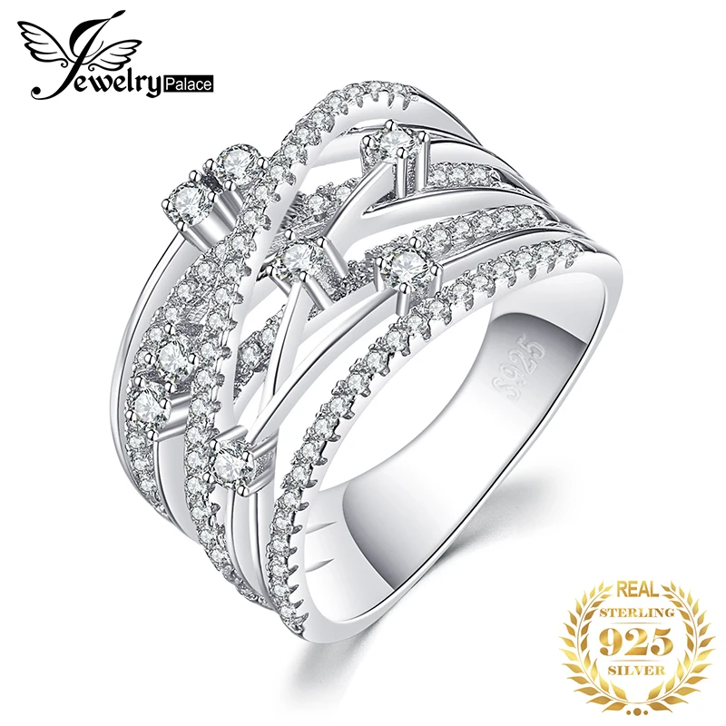 

JewelryPalace Luxurious Round Cubic Zirconia Wide Band Cocktail Ring For Women Genuine 925 Sterling Silver Wedding Jewelry Gift