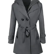 Модная женская Стильная женская куртка сплошного цвета с кнопками, с поясом, с длинными рукавами, зимняя теплая Повседневная куртка с капюшоном, военная куртка, верхняя одежда