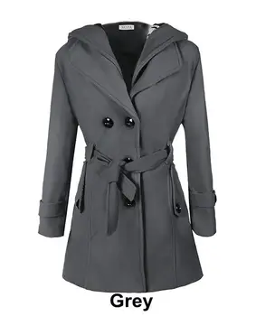 

Fashion Womens Ladies Stylish Solid Color Button Belted Decor Long Sleeve Winter Warm Casual Coat Hooded Military Jacket Outwear