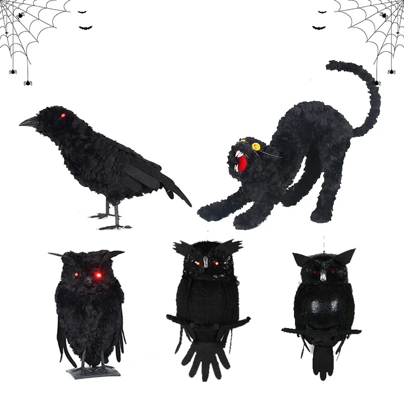 Украшение для Хэллоуина, светящаяся кошка, летучая мышь, Сова, Ворон, моделирование животных, Вечерние Декорации в виде ужасов, Декорации для дома, Хэллоуина