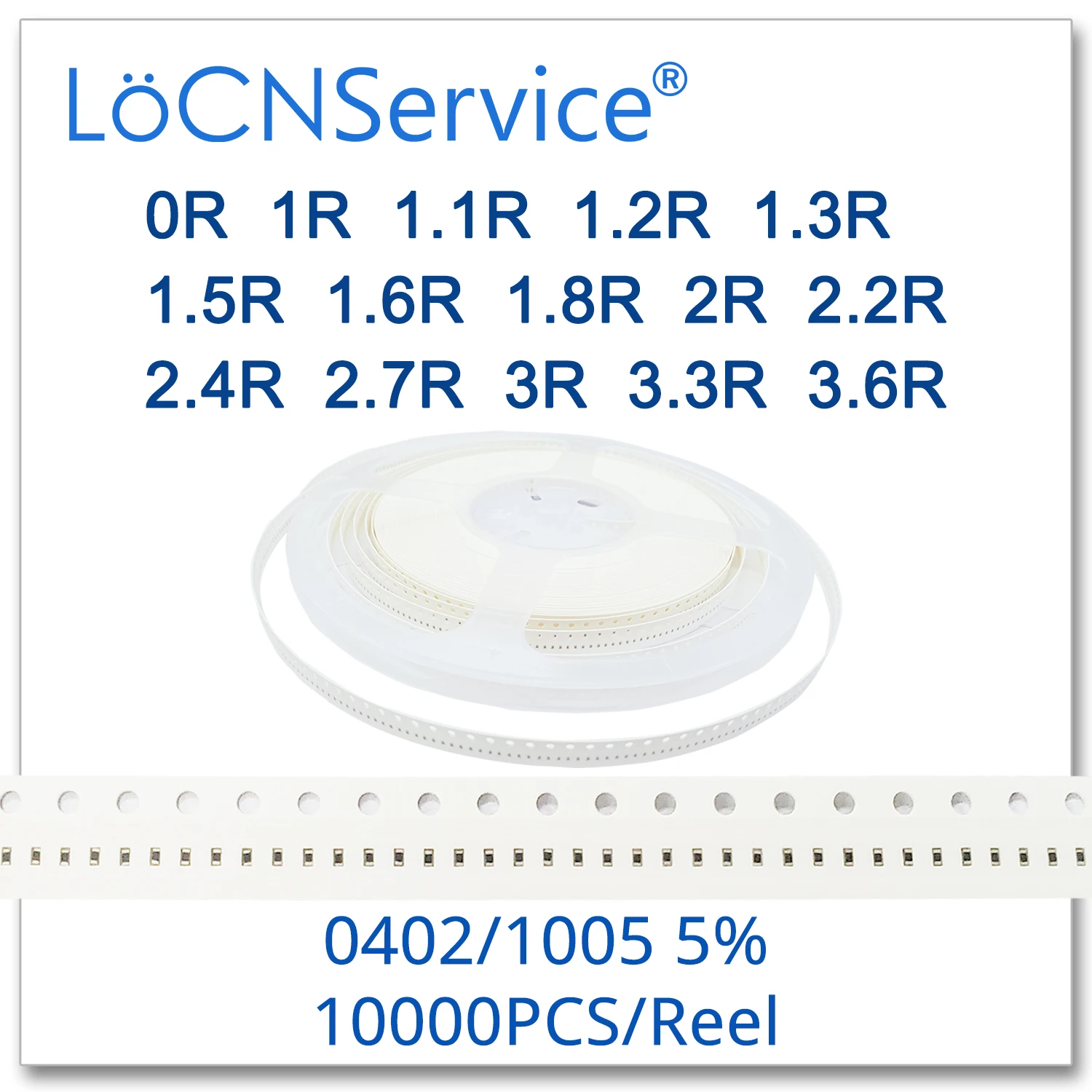 LoCNService 0402 J 5% 10000 шт. 0R 1R 1.1R 1.2R 1.3R 1.5R 1.6R 1.8R 2R 2.2R 2.4R 2.7R 3R 3.3R 3.6R smd 1005 резистор 1R1 1R2 Ом |