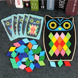 Brinquedo educacional de animais de madeira com desenho, brinquedo para crianças, multifuncional, aprendizado inicial, coruja de madeira/peixe, quebra cabeça