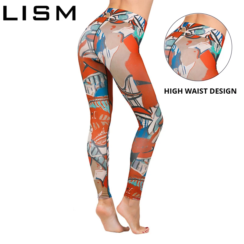 

Women Fitness Yoga Pants Slim High waist Sport Leggings Gym Elastic Digital Printing Long Tights for Running Tummy Control