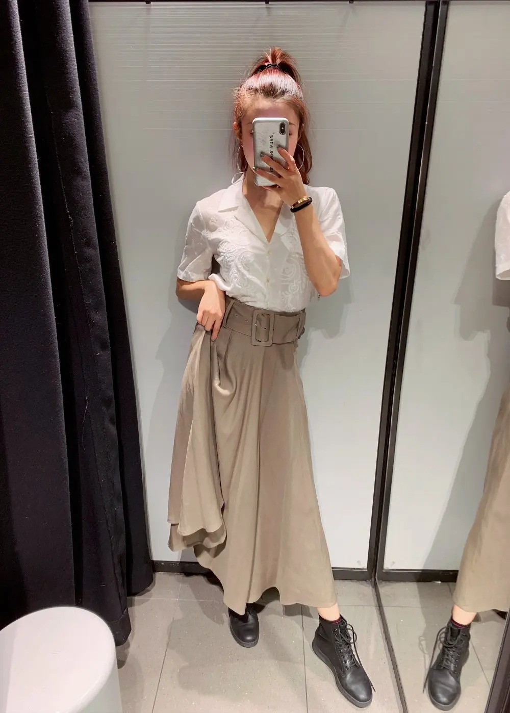

2019 Spring And Summer ji nv Assembly Belt Skirt Skirt High-waisted Drape Big Skirt Cotton Linen Medium-length Dress