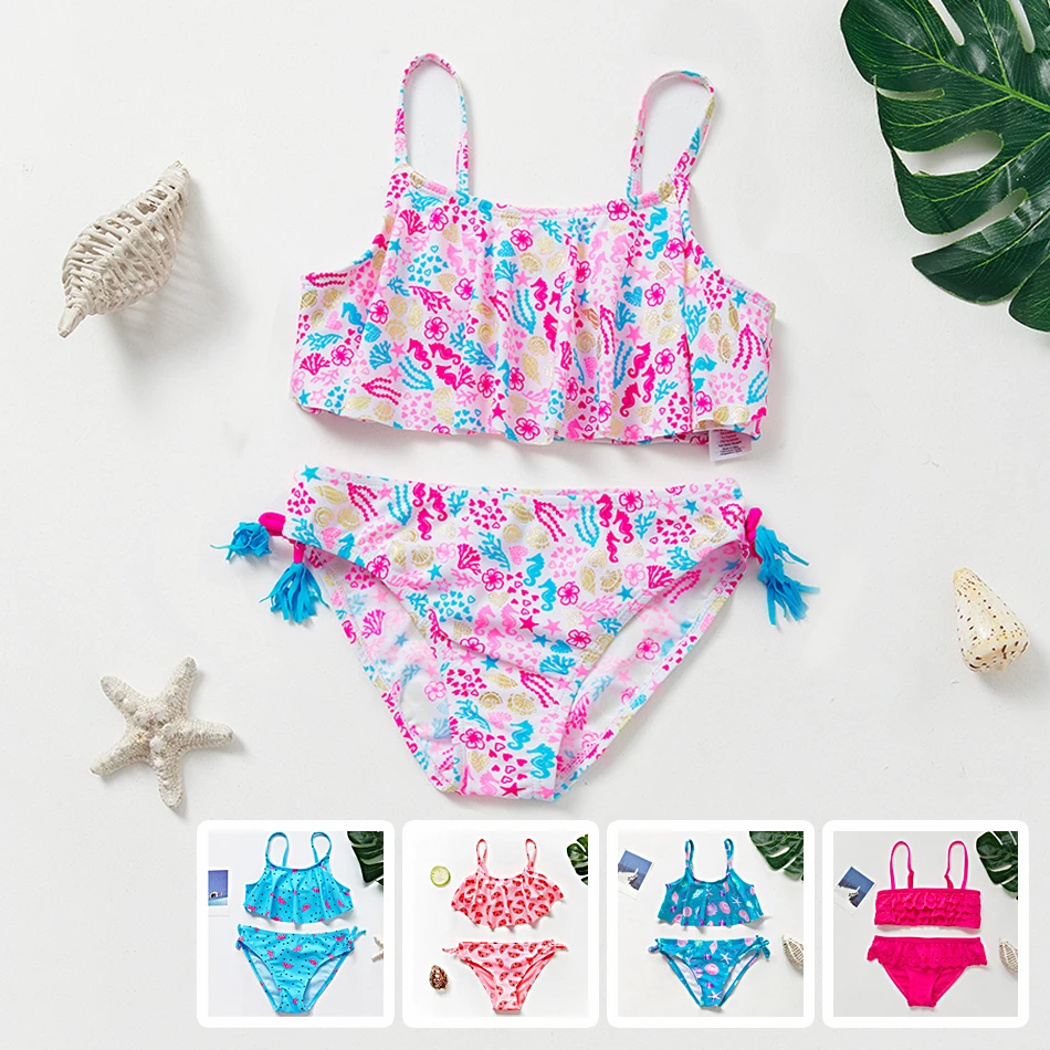 Girls Swimsuit Tankini Two-Piece Childrens Striped 2-14years 1075 Pineapple Infantil