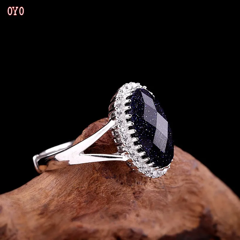 Женское кольцо из серебра 100% пробы с голубым песком | Украшения и аксессуары