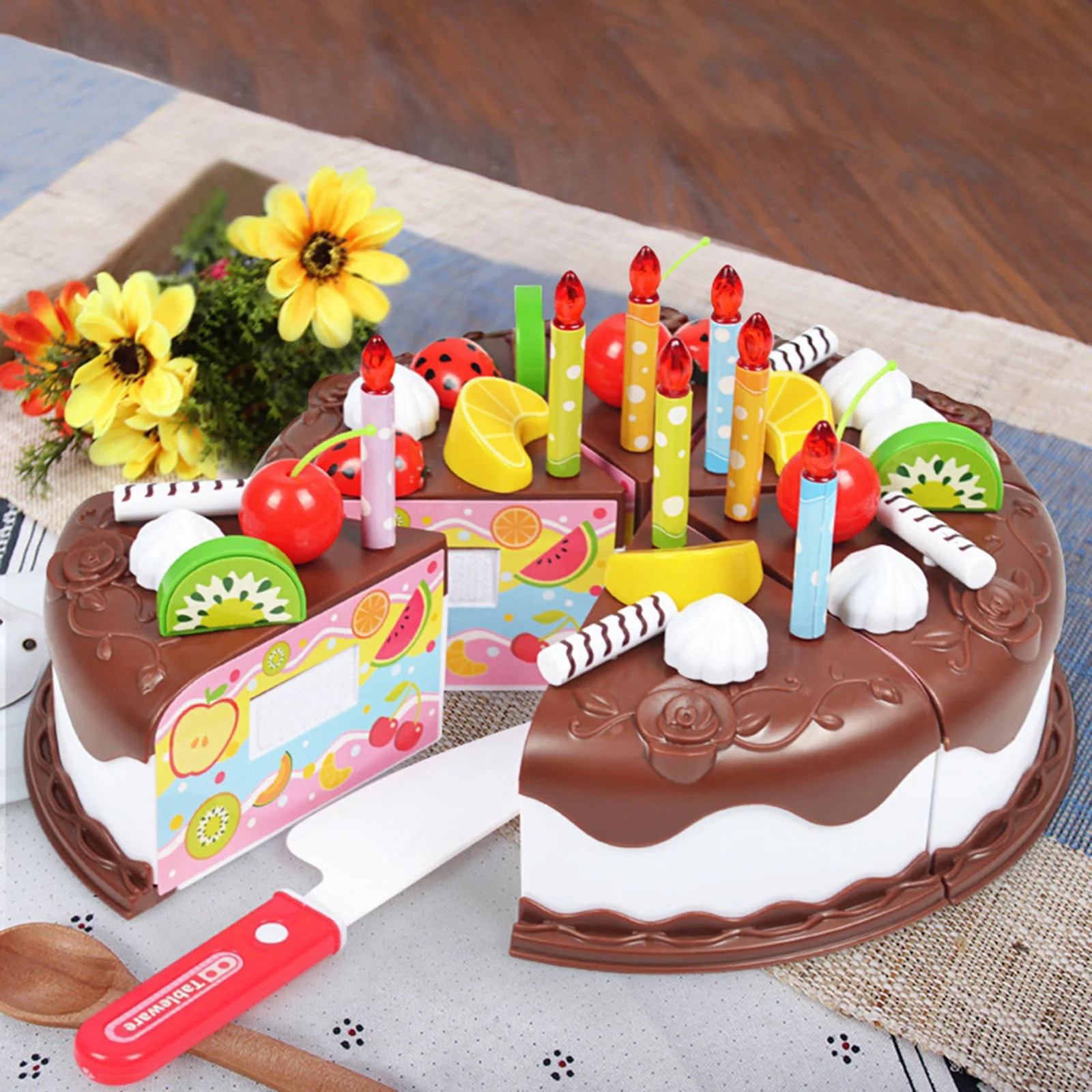 Kids Birthday Cake Toy for Baby & Toddlers with Counting Candles & Fruits, Gift Toys for 1 2 3 4 5 Years Old Boys and Girls