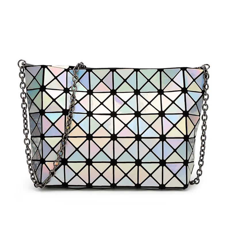 

Laser Geometry Chain Bag New Style Japanese Style Foldable Flexible Rhombus Shoulder Cross-body WOMEN'S Bag