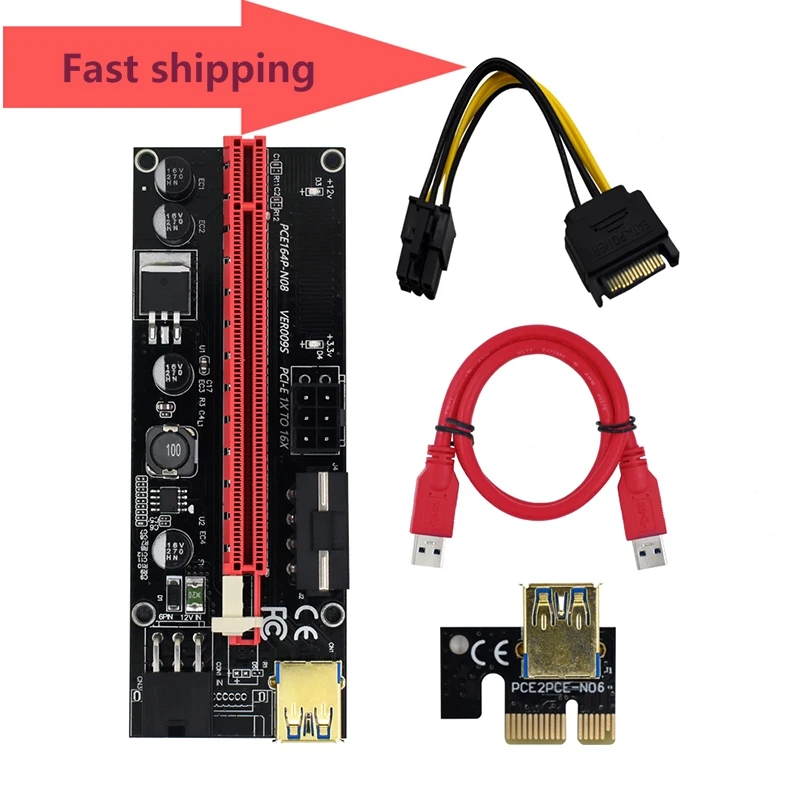 Переходник TISHRIC 3 в 1 PCIE для видео Vard PCI E Райзер 009s/009 Удлинительный кабель