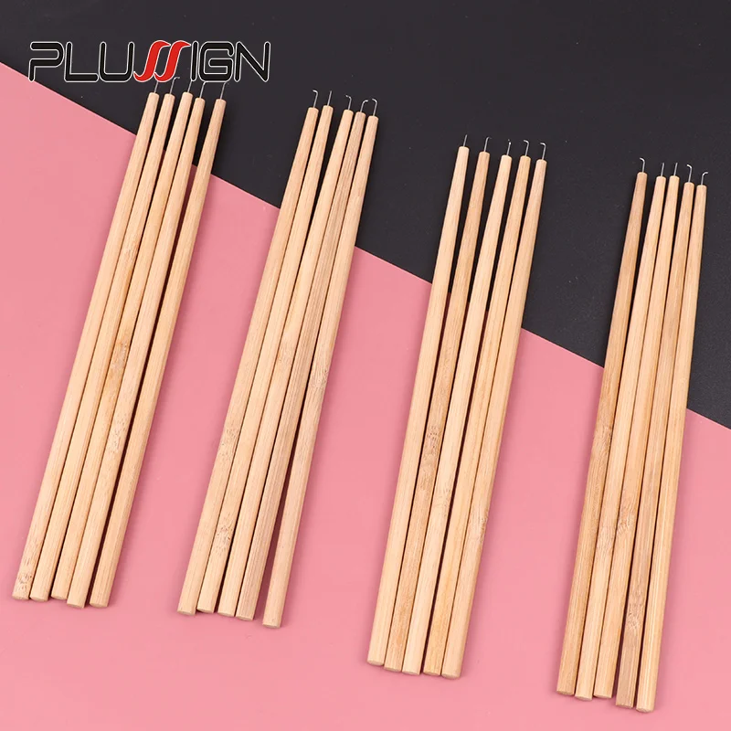 One Set 4 Pcs Different Size Ventilating Needles For Lace Wigs Long Wooden Handel Crochet Needle Hair Wig Making Tools