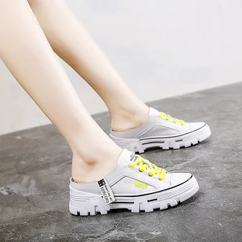 

Women's Sandals Wear Fashion 2020 New Summer Net Red Flat Lazy Little White Casual White Shallow Jeans Shoes Breathable Leather