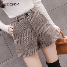 Новые трапециевидные шерстяные шорты женские классические винтажные дикие клетчатые шорты женские элегантные широкие шорты с высокой талией повседневные шорты для студентов