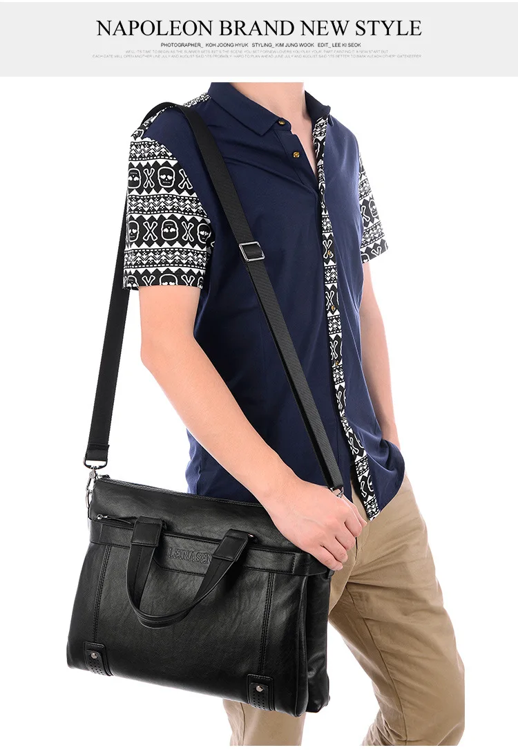 Men Leather Black Briefcase Business Handbag Messenger Bags Male Vintage Shoulder Bag Men's Large Laptop Travel Bags_voghion.com