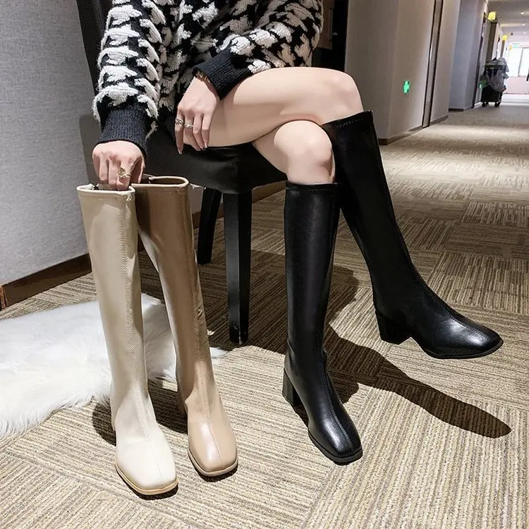 

2020 Bloggers Same Paragraph Mid-heel Martin Boots Women Trendy Women's High-heeled Boots Plus Velvet High Boots Women