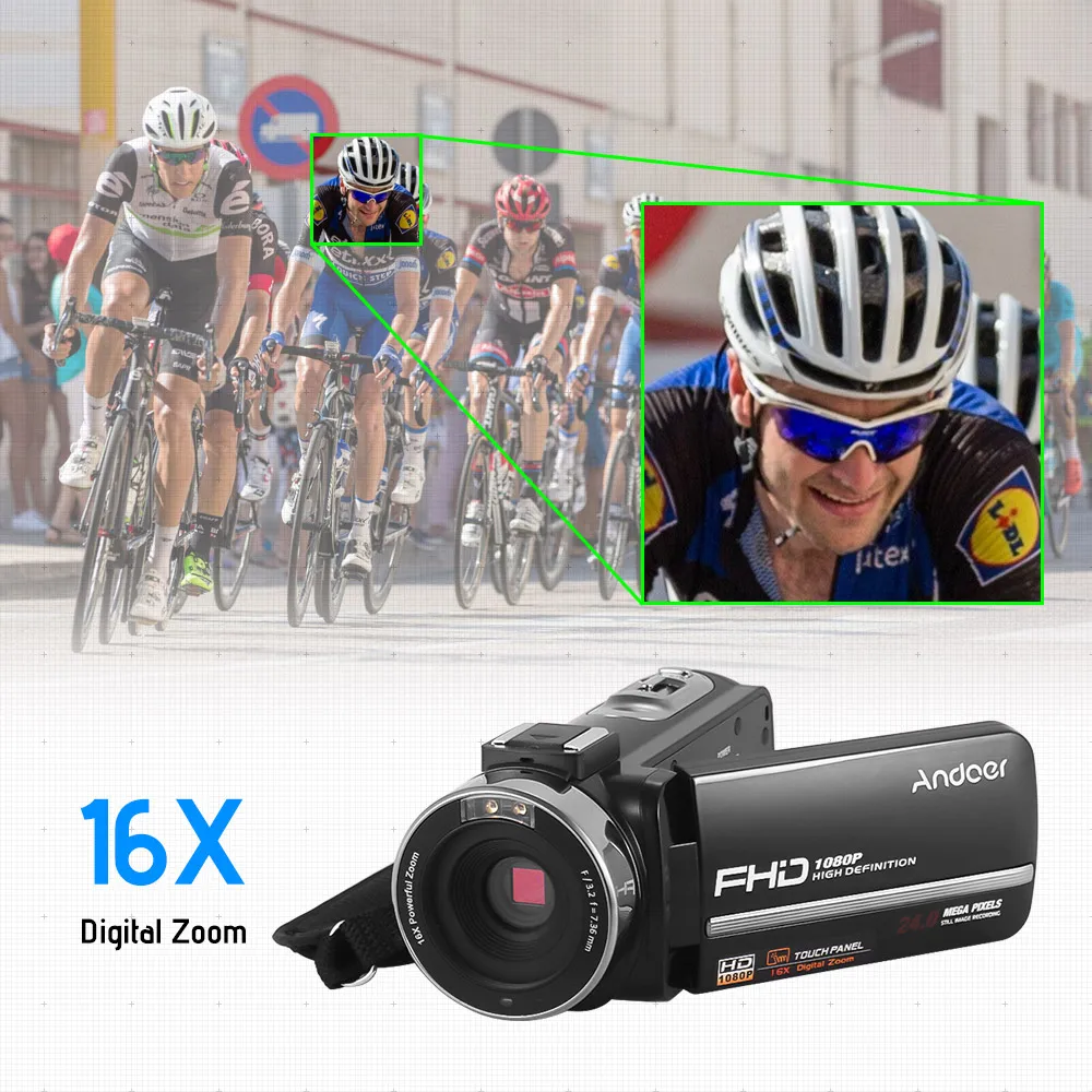 Andoer HDV-301LTRM 1080P 24MP FHD Цифровая видеокамера DV камера ночного видения " сенсорный экран+ 2* аккумуляторная батарея