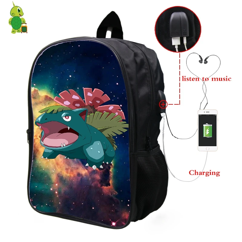 19 Покемон Venusaur Галактика космический рюкзак Многофункциональный USB зарядка Разъем для наушников ноутбук рюкзак для подростков мужчин женщин школьные сумки - Цвет: 19