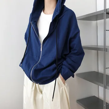 

Yeeloca Autumn Sports Hooded Zipper Beige Sweatershirt Women's Loose Cotton Batwing Sleeve Lazy Sweatershirt Korean Casual Top