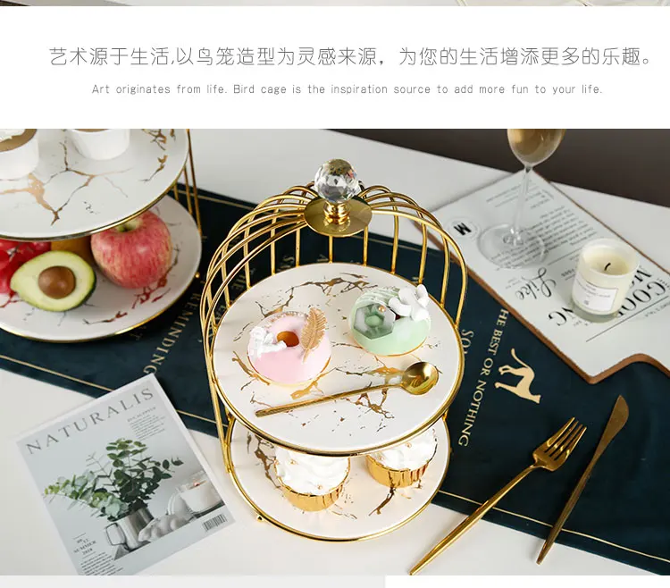 Керамический двойной десертный поднос, креативная мраморная форма для кекса, десертная подставка для украшения стола, стойка для послеобеденного чая, десертная фруктовая тарелка