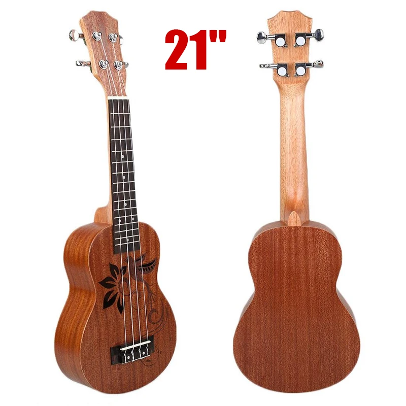 

Beginners Mini Guitar Wooden Ukulele Brown Color Kids Gift Ukulele Flower/Birds Pattern Sapele Arch Hobbies Wood Ukulele