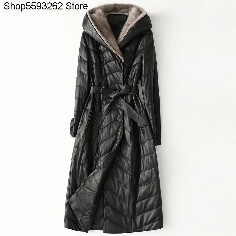 

Sell Off No Supplement 2020 Season Haining Sheep Leather Coat Female Genuine Leather Down Jacket Lian Cap Coat