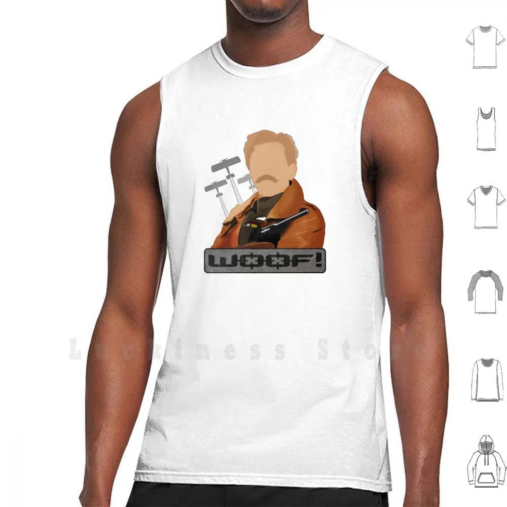 Lord Flashheart 'Woof' Design Canotte Gilet 100% Cotone Lord Flashheart Blackadder Pilot Plane War Ww1 Commedia Divertente Rik