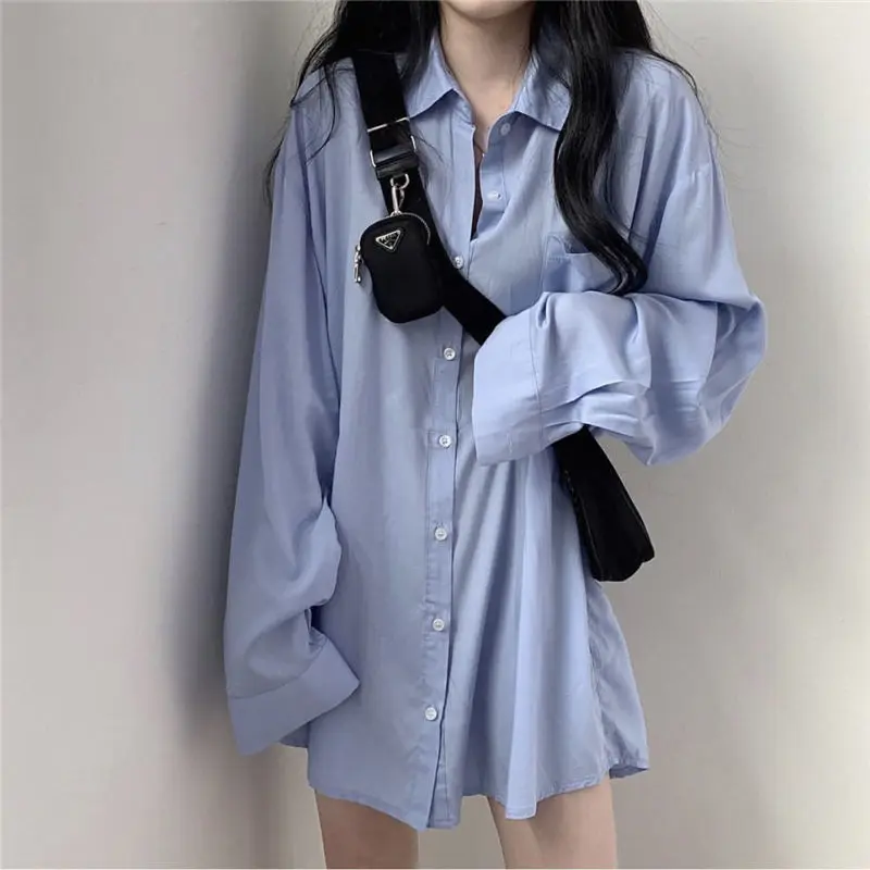 

Women White Blue Shirt Long Sleeve 2020 Spring Summer New Fashion Casual Loose Shirts Female Streetwear Blouse Tops Oversize