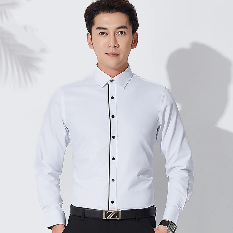 Twill White Mens Dress Shirts Long 