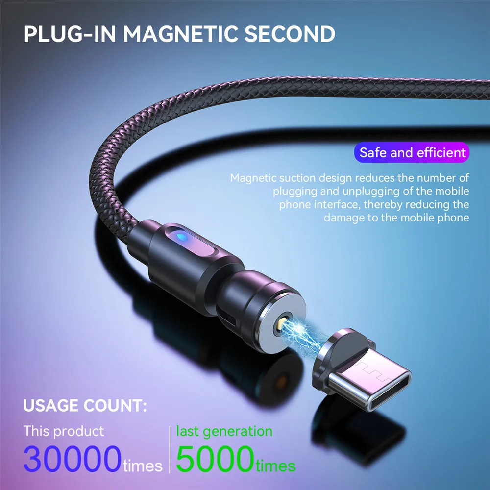 Cable USB-C Magnético, 540° Nylon Cargador Magnetico Micro USB