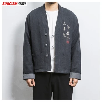 

Sinicism Store Mens Black Embroidery Chinese Style Denim Jacket Men Oversize Buckle Jackets 2020 Male Spring Denim Loose Coat