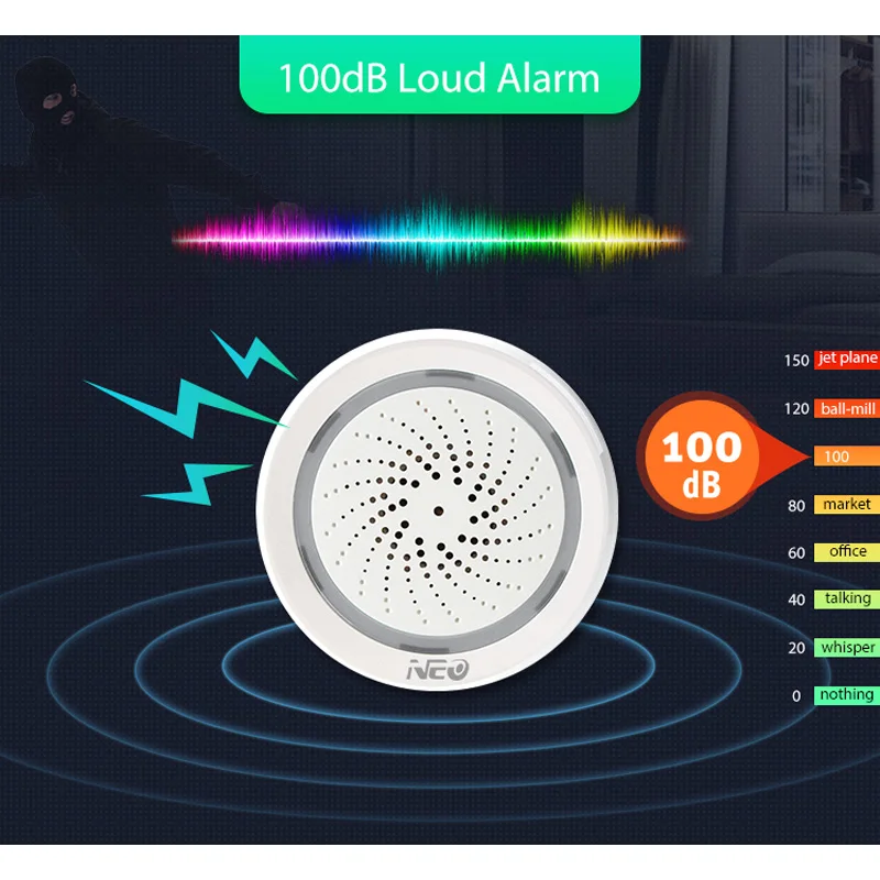 Wireless WiFi Siren Alarm Sensor For Home Smart Device Support Battery-Powered Can Be Charged with USB Cable TUYA Smart Life