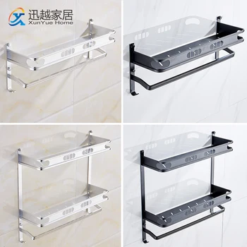 

Bathroom Kitchen Rectangular Shelves Punch-Free Aluminum Black Silver Multifunctional Single Double-Layer Washroom Storage Hangi