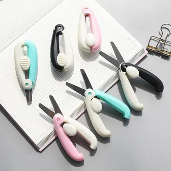 

1PC Random Color New Telescopic Mini Portable Scissors Student Child Safety Stationery Cut Paper Scissors School Kids Gifts