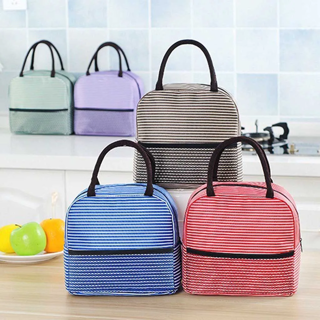 Women Simple Canvas Bag Waterproof Insulated Lunch Bags Retro Fashion Shoulder Bucket Bag Portable Bucket Dinner Box Food Case