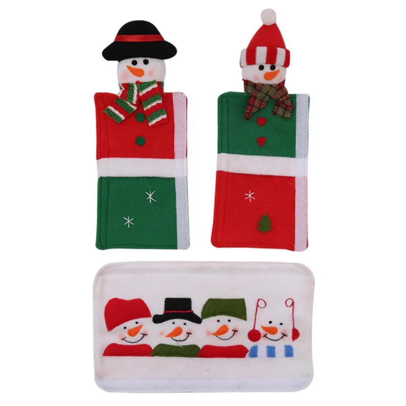3Pcs Christmas Refrigerator Microwave Oven Door Handle Cloth Protector Dishwasher Gloves Cover Set Christmas Home Decoration
