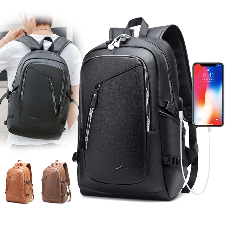 

Vintage Leather Backpack Men Laptop School Bags 17 Inch Notebook USB Charging Bagpack Travel Outdoor Men's Leather Back Pack Bag