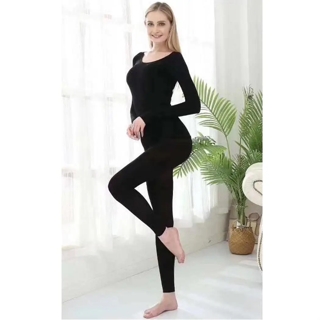 Women Warm Round Neck Long Sleeve Solid Winter, Autumn Thermal Nightwear Fashion Underwear Set