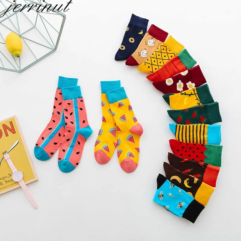 Warm Cotton Women Funny Socks With Print Cute Colored Happy Socks Autumn Winter Fashion Harajuku High Quality Crew Socks 1 Pair