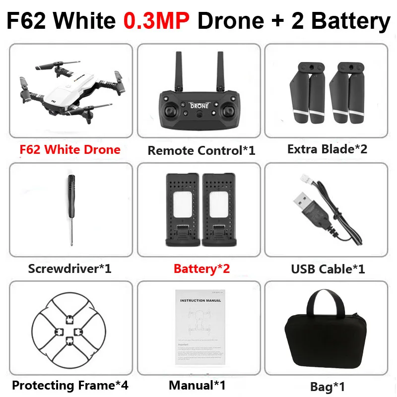 F62 складной Профессиональный Дрон с 4K двойной камерой Wi-Fi FPV оптический поток Follow Me RC вертолет Квадрокоптер игрушки X12S SG106 - Цвет: F62 W 0.3MP 2B B