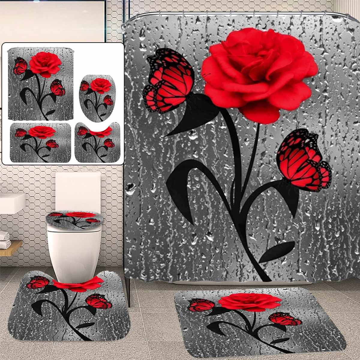 Набор нескользящих ковриков для ванной комнаты Red Rose & Butterfly набор прочных