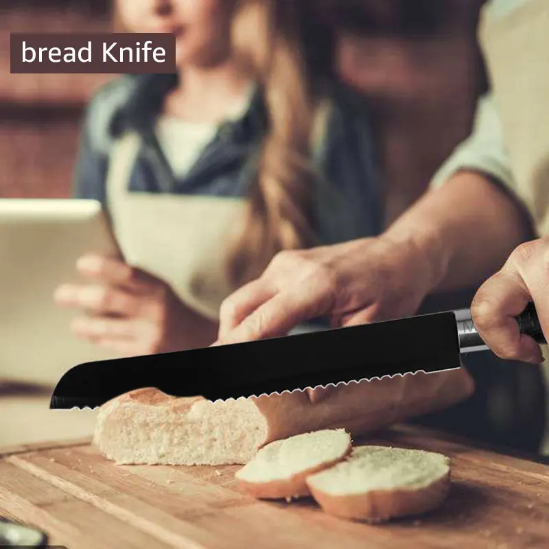 Chef Knives Stainless Steel Knives Tools Black Blade Paring Utility Santoku Chef Slicing Bread Kitchen Accessories Set Tools