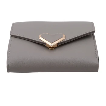 

Women Heart-shaped Wallets 2020 New Card Holders Simple Pu Solid Colour Square Hasp Mini Short Threefold Wallets