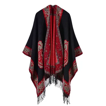 

Travel Warm Cloak National Style Imitation Cashmere Tassel Cashew Flower Windproof Shawl Air-conditioned Room Essential
