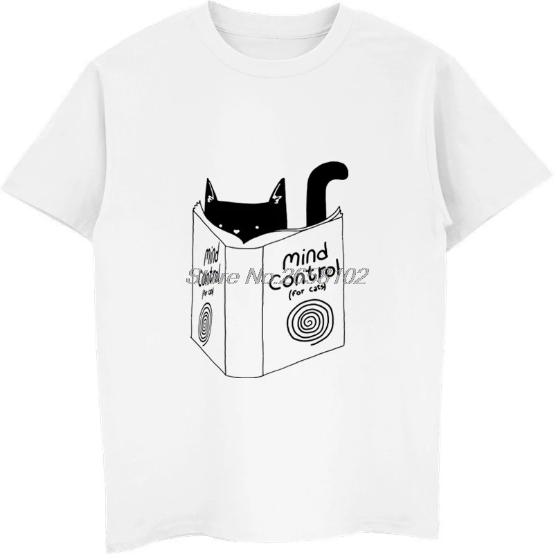 

Funny Mind Control 4 Cats Cartoon Design T-shirt Men Short Sleeve Cotton T Shirt Cool Tops Tees Harajuku Streetwear Fitness