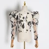 TWOTWINSTYLE Embroidery Butterfly Mesh Shirt Women O Neck Puff Sleeve Top Perspective Blouse Female Fashion 2022 Tide ► Photo 2/6