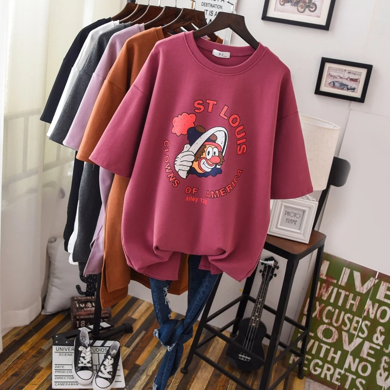 Winter Auutmn Women T Shirt Long Solid Cotton Cartoon Tees Female Thick Casual Pullovers Teen Street Tops Fall