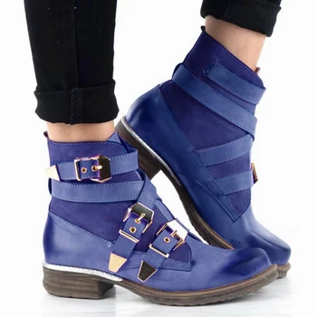 

Women Ankle Boots 2020 Winter Woman Vintage Low Heel Women's Metal Decoration Ladies Buckle Shoe Female Short Boots Plus Size 43