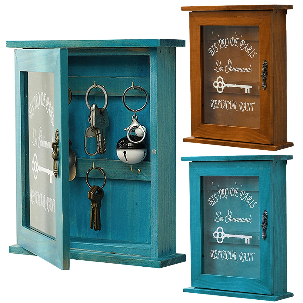Pastoral Style Key Rack With 6 Hooks For Home Office Cabinet Wooden Holder Box Wall Mounted Decorative Decor | Дом и сад